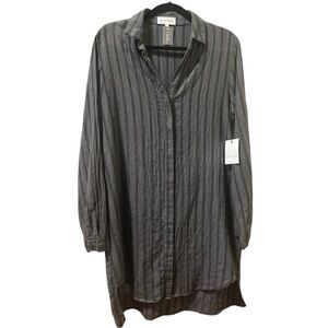Bella Dahl Shirt Tail Dress Small Grey Black Stripe Button Down Long Sleeve NWT